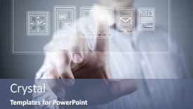  Presentation with virtual hand - Audience pleasing slide deck consisting of hand of businessman pressing button on virtual screen backdrop and a ocean colored foreground