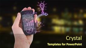  Presentation with illuminated - Theme featuring hand of businessman showing smartphone against illuminated city by lake 3d background and a wine colored foreground