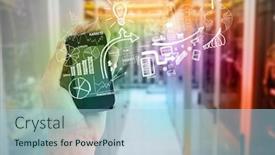  Presentation with data center - Amazing slide deck having hand of businessman showing smartphone against image of data center 3d backdrop and a light blue colored foreground