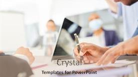  Presentation with taking notes - Amazing PPT theme having hand-of-businessman-with-pen backdrop and a lemonade colored foreground