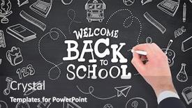  Presentation with chalk - PPT layouts having hand of businessman writing with a white chalk against blackboard background and a dark gray colored foreground