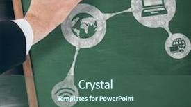  Presentation with chalk board - Colorful slide deck enhanced with hand of businessman writing with a white chalk against blackboard with copy space on wooden board backdrop and a ocean colored foreground