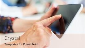  Presentation with finger - Colorful slide deck enhanced with hand-of-businesswoman-operating-phablet backdrop and a lemonade colored foreground