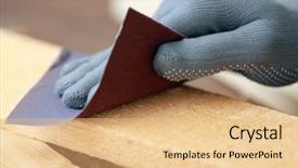  Presentation with carpenter - Presentation theme consisting of hand of carpenter rubbing wooden background and a coral colored foreground