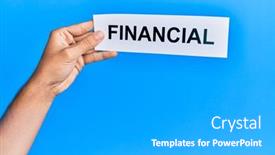 Presentation with blue financial - Presentation theme consisting of hand-of-caucasian-man-holding background and a light gray colored foreground