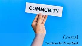  Presentation with community - Slide deck with hand-of-caucasian-man-holding background and a cyan colored foreground