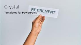  Presentation with retirement - Presentation theme having hand-of-caucasian-man-holding background and a light gray colored foreground