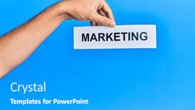  Presentation with marketing - PPT theme having hand-of-caucasian-man-holding background and a light gray colored foreground