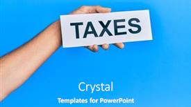  Presentation with taxes - Slide set having hand-of-caucasian-man-holding background and a light gray colored foreground