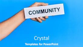  Presentation with community - PPT layouts with hand-of-caucasian-man-holding background and a light gray colored foreground