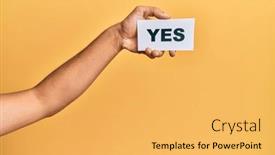  Presentation with yes - Slides enhanced with hand-of-caucasian-man-holding background and a yellow colored foreground
