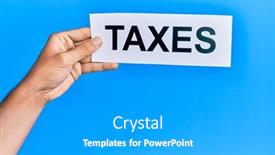 Presentation with taxes - PPT theme consisting of hand-of-caucasian-man-holding background and a light gray colored foreground