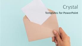  Presentation with greetings - Presentation theme featuring hand-of-caucasian-woman-holding background and a sky blue colored foreground