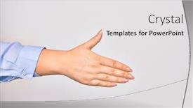  Presentation with handshake - Theme enhanced with hand-of-caucasian-young-businesswoman background and a white colored foreground
