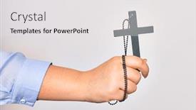  Presentation with catholic - Colorful presentation theme enhanced with hand-of-caucasian-young-catholic backdrop and a white colored foreground