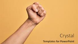  Presentation with revolution - Audience pleasing slide deck consisting of hand-of-caucasian-young-man backdrop and a yellow colored foreground