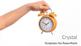  Presentation with vintage clock - Presentation theme with hand-of-caucasian-young-man background and a white colored foreground