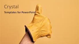  Presentation with symbol - Amazing presentation theme having hand-of-caucasian-young-man backdrop and a yellow colored foreground