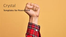  Presentation with revolution - Beautiful slide deck featuring hand-of-caucasian-young-man backdrop and a yellow colored foreground