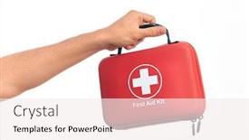  Presentation with first aid kit - Amazing slide deck having hand-of-caucasian-young-man backdrop and a sky blue colored foreground