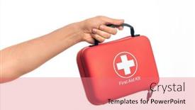  Presentation with first aid kit - Slide set enhanced with hand-of-caucasian-young-man background and a coral colored foreground