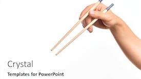  Presentation with chopsticks - Presentation design enhanced with hand-of-caucasian-young-man background and a white colored foreground