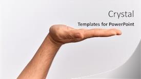  Presentation with hand palm - PPT theme with hand-of-caucasian-young-man background and a white colored foreground