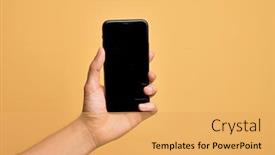  Presentation with smartphone - Slide set having hand-of-caucasian-young-man background and a yellow colored foreground
