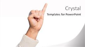  Presentation with commitment - Cool new presentation design with hand-of-caucasian-young-man backdrop and a white colored foreground