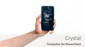  Presentation with cracked - Presentation enhanced with hand-of-caucasian-young-man background and a light gray colored foreground