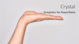  Presentation with hand palm - Cool new presentation theme with hand-of-caucasian-young-man backdrop and a light gray colored foreground
