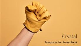  Presentation with revolution - PPT theme consisting of hand-of-caucasian-young-man background and a yellow colored foreground