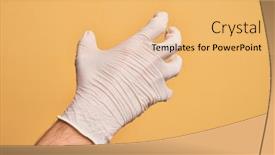  Presentation with medical hand - Cool new slide deck with hand-of-caucasian-young-man backdrop and a yellow colored foreground