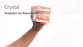  Presentation with denture - PPT theme featuring hand-of-caucasian-young-man background and a sky blue colored foreground