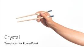  Presentation with chopsticks - Beautiful PPT layouts featuring hand-of-caucasian-young-man backdrop and a white colored foreground