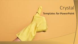  Presentation with cleaning - Presentation theme consisting of hand-of-caucasian-young-man background and a yellow colored foreground