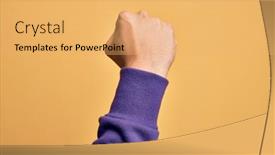  Presentation with revolution - Presentation design enhanced with hand-of-caucasian-young-man background and a yellow colored foreground