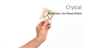  Presentation with peace - Colorful slide set enhanced with hand-of-caucasian-young-man backdrop and a white colored foreground