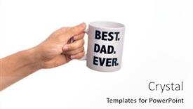  Presentation with cup coffee - Audience pleasing PPT theme consisting of hand-of-caucasian-young-man backdrop and a white colored foreground