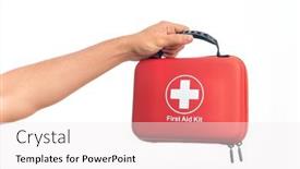  Presentation with first aid kit - Slide deck featuring hand-of-caucasian-young-man background and a sky blue colored foreground