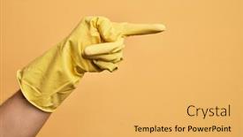  Presentation with cleaning - Colorful slide deck enhanced with hand-of-caucasian-young-man backdrop and a yellow colored foreground