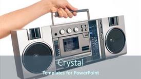  Presentation with vintage radio - Colorful theme enhanced with hand-of-caucasian-young-man backdrop and a ocean colored foreground