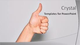  Presentation with symbol - Theme with hand-of-caucasian-young-man background and a light gray colored foreground