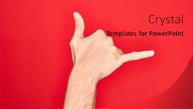  Presentation with red telephone - Colorful PPT theme enhanced with hand-of-caucasian-young-man backdrop and a red colored foreground