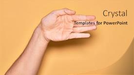  Presentation with hand palm - Beautiful PPT theme featuring hand-of-caucasian-young-man backdrop and a yellow colored foreground