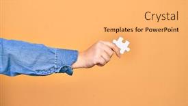  Presentation with hand holding puzzle piece - Amazing presentation theme having hand-of-caucasian-young-woman backdrop and a yellow colored foreground