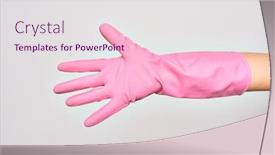  Presentation with woman covering man mouth hand - Presentation theme featuring hand-of-caucasian-young-woman background and a sky blue colored foreground