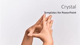  Presentation with thinking - Presentation theme consisting of hand-of-caucasian-young-woman background and a white colored foreground