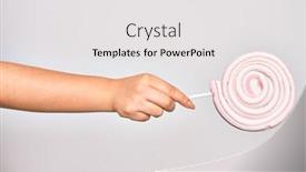  Presentation with lollipop - PPT theme featuring hand-of-caucasian-young-woman background and a white colored foreground