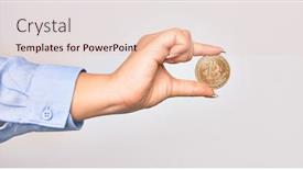  Presentation with money bitcoin - Cool new slide set with hand-of-caucasian-young-woman backdrop and a lemonade colored foreground